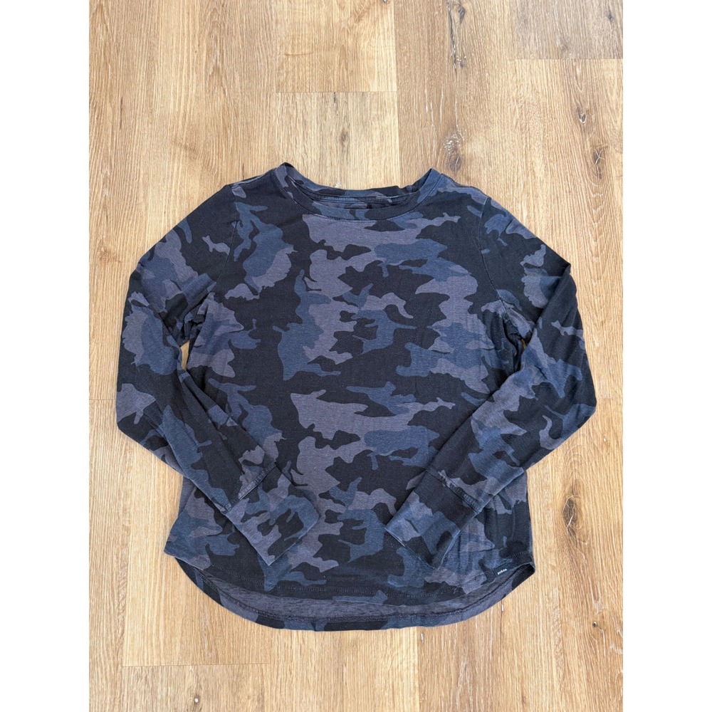 Prana Camo Long Sleeve Top Womens Small Blue Black Hemp Blend Camouflage Earthy